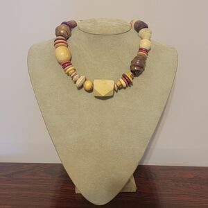 Vintage Tribal African Wood Beaded Chocker Necklace 7in‎